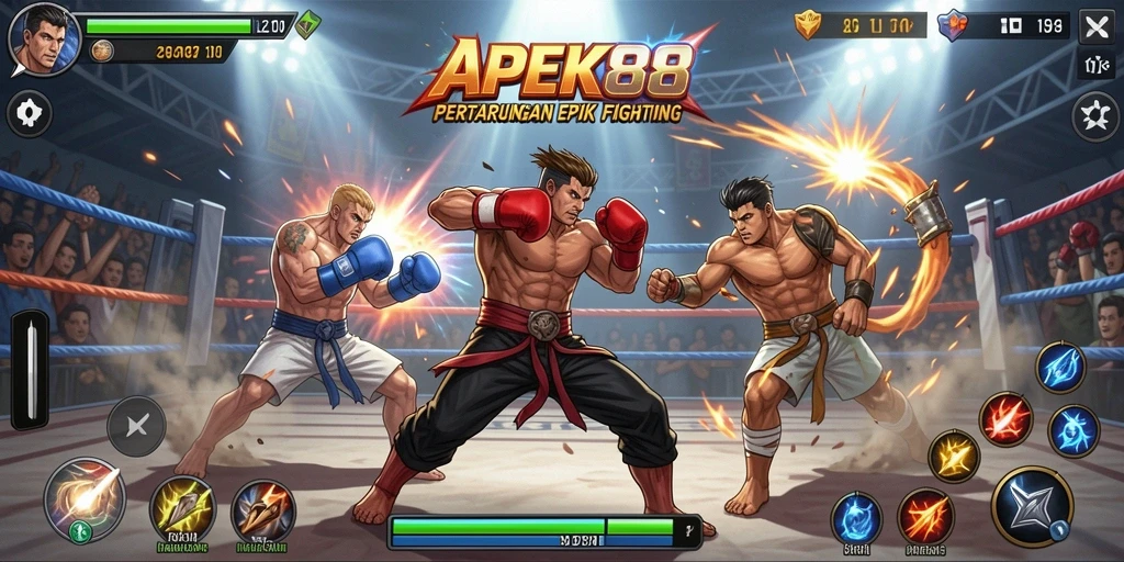 Tampilan gameplay APEK88 dengan pertarungan yang mendebarkan.