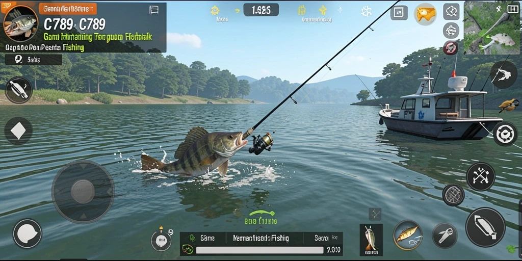 Gameplay C789 menampilkan momen seru saat memancing ikan.