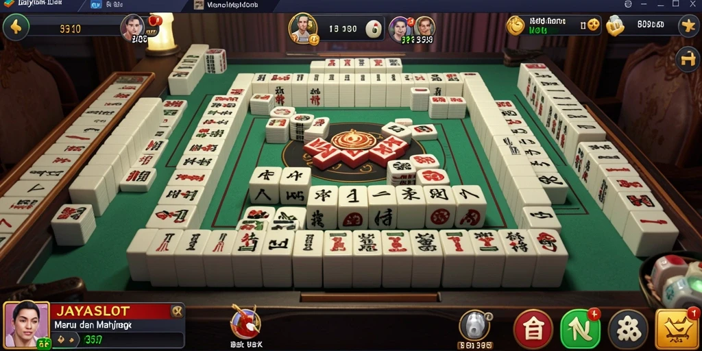 Tampilan gameplay menarik dari JAYASLOT dengan ubin Mahjong yang berwarna-warni.
