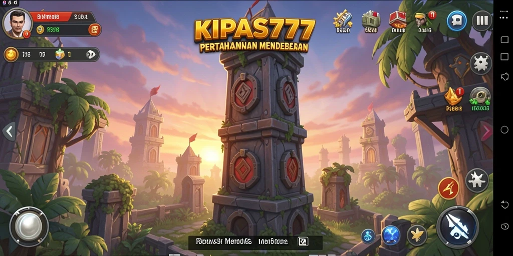 Screenshot gameplay KIPAS777 menampilkan pertarungan seru dalam Tower Defense.