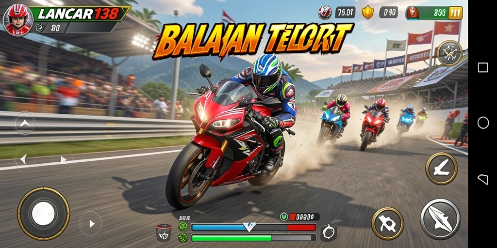 Tampilan menarik dari gameplay balapan motor dalam LANCAR138.